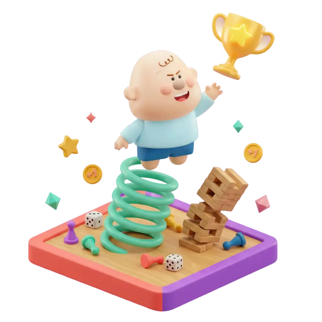 WAGZAK Play - 게임보드 위 스프링에서 튀어오르는 캐릭터